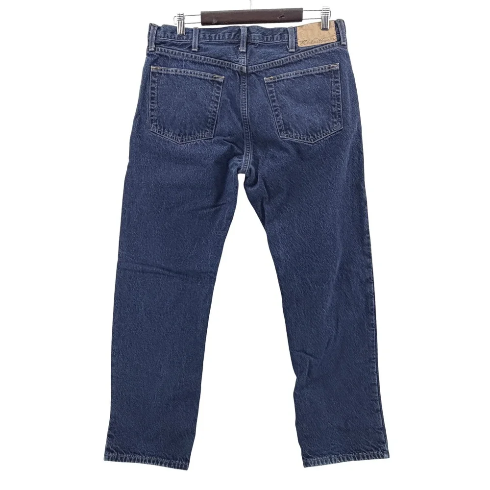 Eddie Bauer Straight Fit Jeans Mens 36x32 Dark Wash Blue Flannel Lined